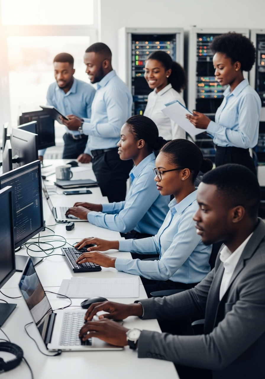 Young African IT professionals working in modern tech office - Top paying entry-level IT jobs